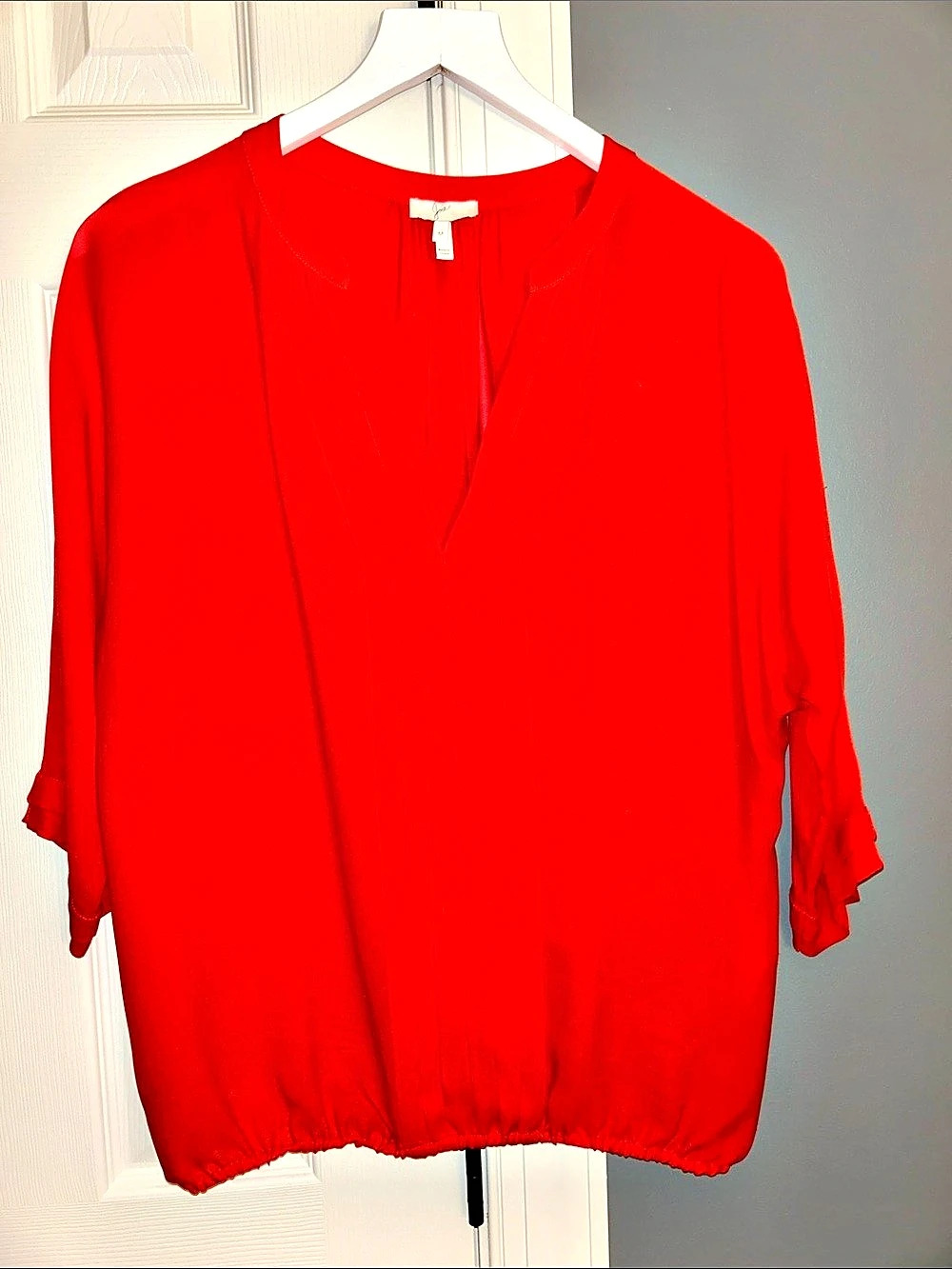 Joie Marru Blouse Silk Pleated V-Neck Red Medium